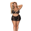 Girl Next Door Strappy Bralette w/Flirty Thong Skirt Black 2X