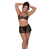 Girl Next Door Strappy Bralette w/Flirty Thong Skirt Black S/M