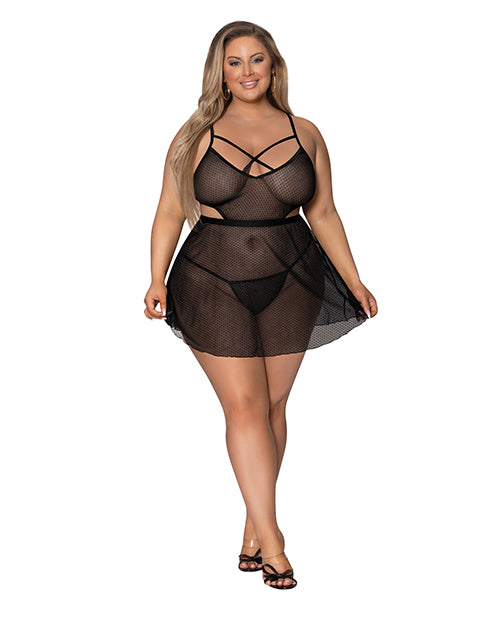 Girl Next Door Babydoll & Crotchless Panty Black 2X