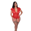 Ooh La Lace Cap Sleeve Basque & Tanga Panty Red QN