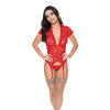 Ooh La Lace Cap Sleeve Basque & Tanga Panty Red S/M