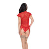 Ooh La Lace Cap Sleeve Basque & Tanga Panty Red S/M