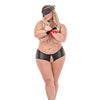 Love & Bondage Split Back Liquid Onyx Booth Short, Blindfold & Wrist Ties Black QN