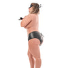 Love & Bondage Split Back Liquid Onyx Booth Short, Blindfold & Wrist Ties Black QN