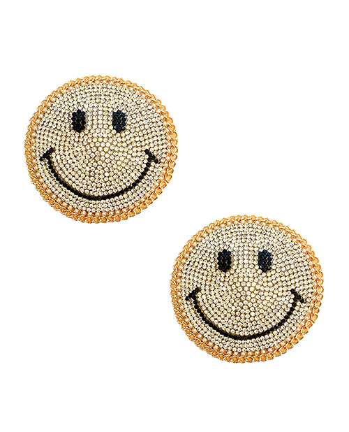 Neva Nude Burlesque Smile Face Jewel Reusable Silicone Nipztix - Gold O/S