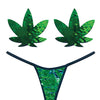 Neva Nude Naughty Knix Weed Leaf Sequin G-String & Pasties - Green  O/S