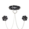Neva Nude Burlesque Slave 4 U Chain Neck Choker Leather Reusable Silicone Nipztix - Black O/S
