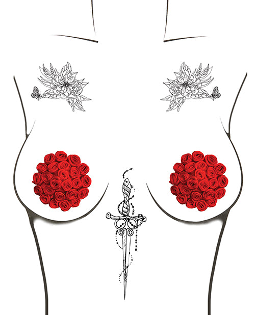 Neva Nude Burlesque First Impression Roses Reusable Silicone Nipztix - Red O/S