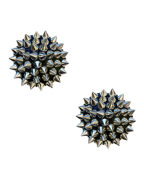 Neva Nude Burlesque Bowser Spike Pleather Reusable Silicone Nipztix - Silver/Black O/S