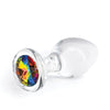 Crystal Desires Glass Round Gem Butt Plug Medium - Rainbow
