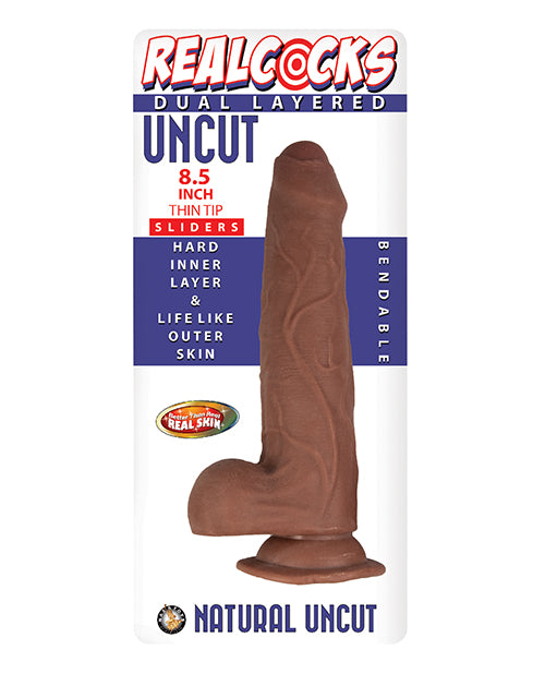 Realcocks Dual Layered Uncut Sliders 8.5" Thin Tip - Brown