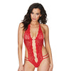 Crotchless Lace Teddy w/Rhinestone Detail Red O/S