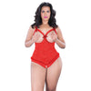 Lace Open Cup & Crotchless Teddy Red QN