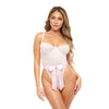 Logan Underwire Teddy w/Satin Front Ribbon Tie Pink  L/XL