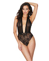 Aria Mesh Plunge Halter Teddy Dazzling Black O/S