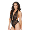 Aria Mesh Plunge Halter Teddy Dazzling Black O/S