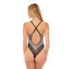 Jolene Satin Teddy w/Plunging Neckline Leopard/Black L/XL
