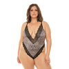 Jolene Satin Teddy w/Plunging Neckline Leopard/Black 1X/2X