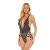 Sloane Soft Cup Deep Plunge Teddy w/Side Lace Up Ribbon Detail Black L/XL