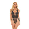 Sloane Soft Cup Deep Plunge Teddy w/Side Lace Up Ribbon Detail Black S/M