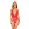 Sloane Soft Cup Deep Plunge Teddy w/Side Lace Up Ribbon Detail Red L/XL