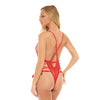Sloane Soft Cup Deep Plunge Teddy w/Side Lace Up Ribbon Detail Red S/M