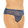 Helena Stretch Lace Open Back Crotchless Panty Estate Blue 1X/2X