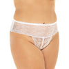 Helena Stretch Lace Open Back Crotchless Panty White 3X/4X