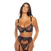 Azalea Underwire Embroidered Bra, Garter Belt & G-String Cheri Holiday/Black MD
