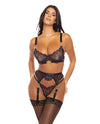 Azalea Underwire Embroidered Bra, Garter Belt & G-String Cheri Holiday/Black XL