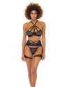 Ivonne Underwire Bra, Garterbelt & Panty Black MD