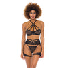 Ivonne Underwire Bra, Garterbelt & Panty Black MD
