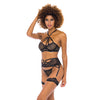 Ivonne Underwire Bra, Garterbelt & Panty Black MD