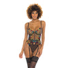 Isla Embroidered Mesh Teddy w/Garter Straps Black LG