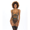 Isla Embroidered Mesh Teddy w/Garter Straps Black SM