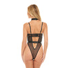 Esther Unlined Eyelash Lace Teddy w/Attached Collared Harness Black MD