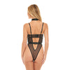 Esther Unlined Eyelash Lace Teddy w/Attached Collared Harness Black SM
