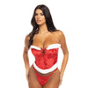 Holiday Santa's Entourage Boned Velvet Bustier w/Marabou Trim & G-String Red/White S/M
