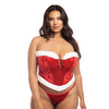 Holiday Santa's Entourage Boned Velvet Bustier w/Marabou Trim & G-String Red/White 1X/2X