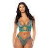 Evelyn Unlined Underwire Embroidered Bustier w/ Panty - Green SM