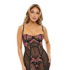 Natty Underwire Fitted Babydoll w/Embroidery & G-String  Black/Multi Color LG