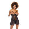 Kira Embroidered Open Cup Flyaway Babydoll & G-String - Black