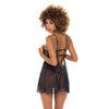 Kira Embroidered Open Cup Flyaway Babydoll & G-String - Black
