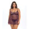 Eve Lace & Pin dot Mesh Babydoll w/G-String Italian Plum 2X