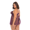 Eve Lace & Pin dot Mesh Babydoll w/G-String Italian Plum 2X