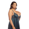 Diana Satin & Lace Babydoll w/Ring & Keyhole Detail Reflecting Pond 1X