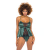 Cammi Eyelash & Satin Cami w/Tanga Panty Dark - Green/Black