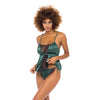 Cammi Eyelash & Satin Cami w/Tanga Panty Dark - Green/Black