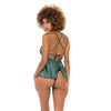 Cammi Eyelash & Satin Cami w/Tanga Panty Dark - Green/Black