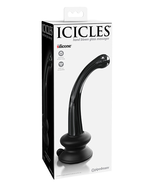 Icicles No. 87 Hand Blown Glass G-Spot Massager w/Suction Cup -  Black